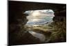 USA, California, La Jolla. Sunset though a sea cave.-Jaynes Gallery-Mounted Photographic Print