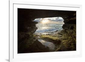 USA, California, La Jolla. Sunset though a sea cave.-Jaynes Gallery-Framed Premium Photographic Print