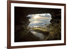 USA, California, La Jolla. Sunset though a sea cave.-Jaynes Gallery-Framed Premium Photographic Print