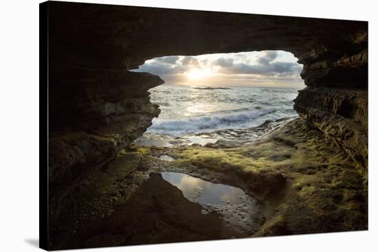 USA, California, La Jolla. Sunset though a sea cave.-Jaynes Gallery-Stretched Canvas