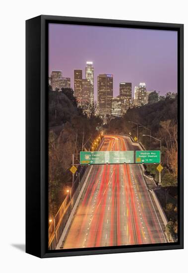 USA, California, Los Angeles 110 Freeway and Downtown-Rob Tilley-Framed Stretched Canvas