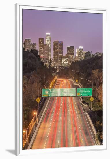USA, California, Los Angeles 110 Freeway and Downtown-Rob Tilley-Framed Premium Photographic Print