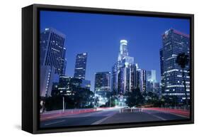 Usa, California, Los Angeles, Downtown at Night (Long Exposure)-Hisham Ibrahim-Framed Stretched Canvas