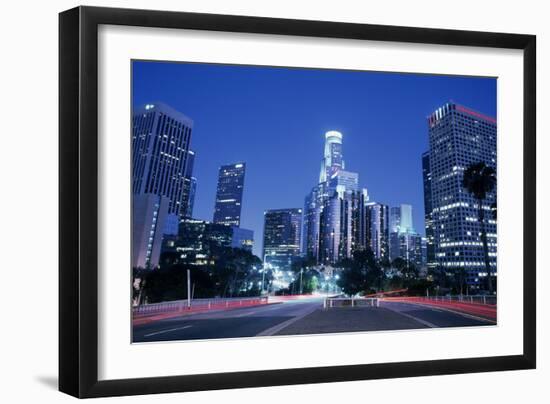 Usa, California, Los Angeles, Downtown at Night (Long Exposure)-Hisham Ibrahim-Framed Photographic Print
