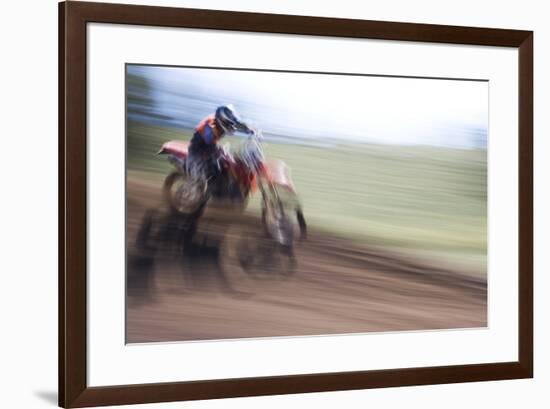 USA, California, Mammoth Lakes. Blur of motocross racer.-Jaynes Gallery-Framed Premium Photographic Print