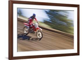 USA, California, Mammoth Lakes. Blur of motocross racer.-Jaynes Gallery-Framed Premium Photographic Print