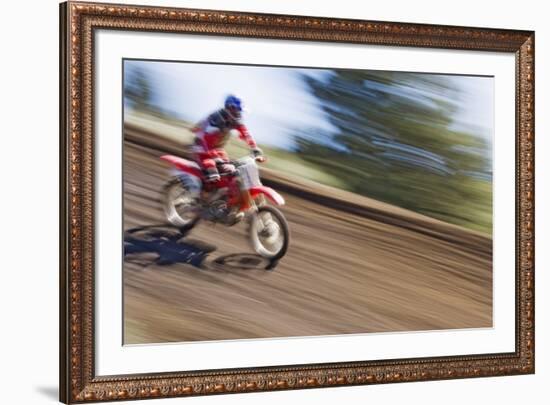 USA, California, Mammoth Lakes. Blur of motocross racer.-Jaynes Gallery-Framed Premium Photographic Print