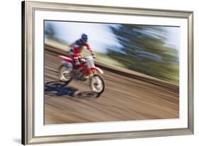 USA, California, Mammoth Lakes. Blur of motocross racer.-Jaynes Gallery-Framed Premium Photographic Print