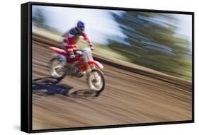 USA, California, Mammoth Lakes. Blur of motocross racer.-Jaynes Gallery-Framed Stretched Canvas