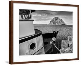 USA, California, Morro Bay, Fishing Boat Pointing at Morro Rock-Ann Collins-Framed Photographic Print