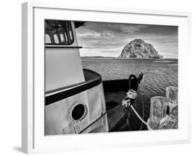 USA, California, Morro Bay, Fishing Boat Pointing at Morro Rock-Ann Collins-Framed Photographic Print