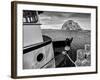 USA, California, Morro Bay, Fishing Boat Pointing at Morro Rock-Ann Collins-Framed Photographic Print