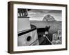 USA, California, Morro Bay, Fishing Boat Pointing at Morro Rock-Ann Collins-Framed Photographic Print