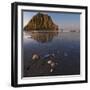 USA, California. Morro Rock above a sand beach with shells.-Anna Miller-Framed Photographic Print