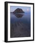 USA, California. Morro Rock reflecting in wet sand at moonrise.-Anna Miller-Framed Photographic Print