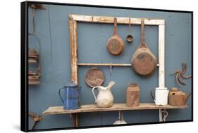 USA, California. Old pots, pans and water pitchers. (PR)-Alison Jones-Framed Stretched Canvas