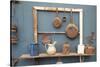 USA, California. Old pots, pans and water pitchers. (PR)-Alison Jones-Stretched Canvas