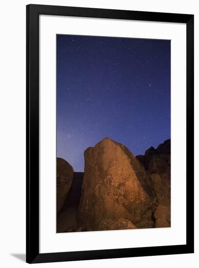 USA, California, Owens Valley. Native American petroglyphs at night.-Jaynes Gallery-Framed Premium Photographic Print