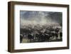 USA, California, Parkfield, V6 Ranch a herd of black and brown cows kicking up dust from the rear-Ellen Clark-Framed Photographic Print