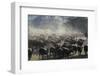 USA, California, Parkfield, V6 Ranch a herd of black and brown cows kicking up dust from the rear-Ellen Clark-Framed Photographic Print