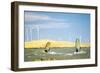 Usa, California, Rio Vista, Sacramento River Delta. Sailboarders with wind turbines.-Merrill Images-Framed Photographic Print