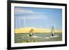 Usa, California, Rio Vista, Sacramento River Delta. Sailboarders with wind turbines.-Merrill Images-Framed Photographic Print