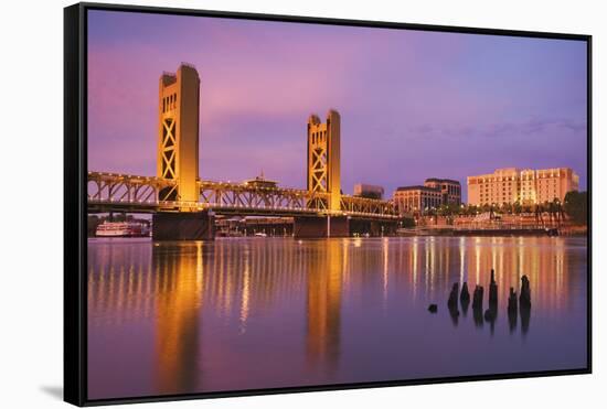 USA, California, Sacramento. Sacramento River and Tower Bridge at sunset.-Jaynes Gallery-Framed Stretched Canvas