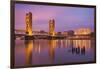 USA, California, Sacramento. Sacramento River and Tower Bridge at sunset.-Jaynes Gallery-Framed Photographic Print