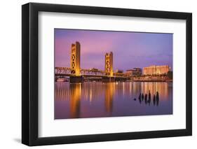 USA, California, Sacramento. Sacramento River and Tower Bridge at sunset.-Jaynes Gallery-Framed Photographic Print