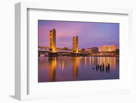 USA, California, Sacramento. Sacramento River and Tower Bridge at sunset.-Jaynes Gallery-Framed Photographic Print