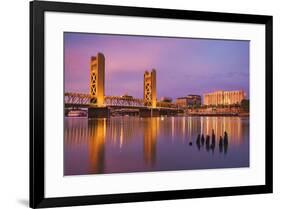 USA, California, Sacramento. Sacramento River and Tower Bridge at sunset.-Jaynes Gallery-Framed Premium Photographic Print