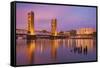 USA, California, Sacramento. Sacramento River and Tower Bridge at sunset.-Jaynes Gallery-Framed Stretched Canvas