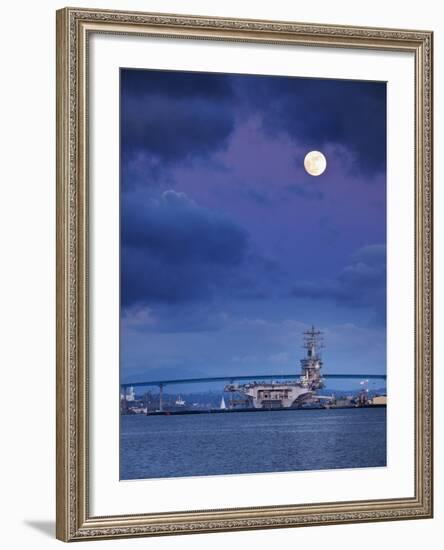 USA, California, San Diego, Uss Nimitz Moored under Full Moon in San Diego Bay-Ann Collins-Framed Photographic Print