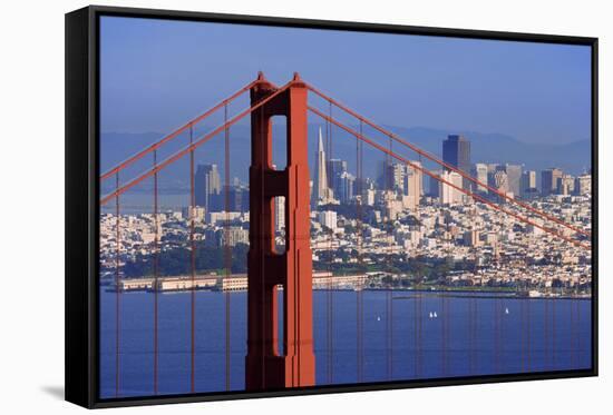 USA, California, San Francisco. Golden Gate Bridge and city.-Jaynes Gallery-Framed Stretched Canvas