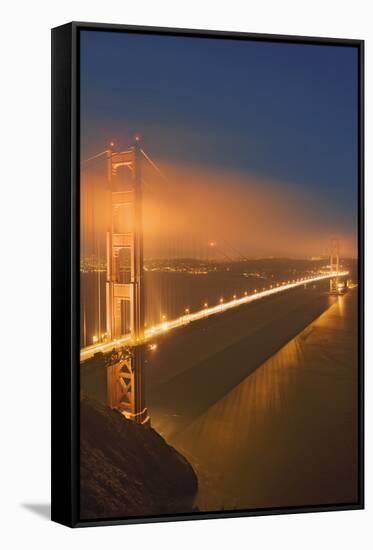 USA, California, San Francisco. Golden Gate Bridge lit at night.-Jaynes Gallery-Framed Stretched Canvas