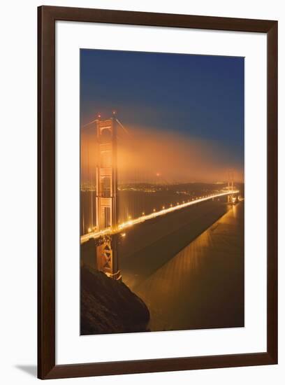 USA, California, San Francisco. Golden Gate Bridge lit at night.-Jaynes Gallery-Framed Premium Photographic Print