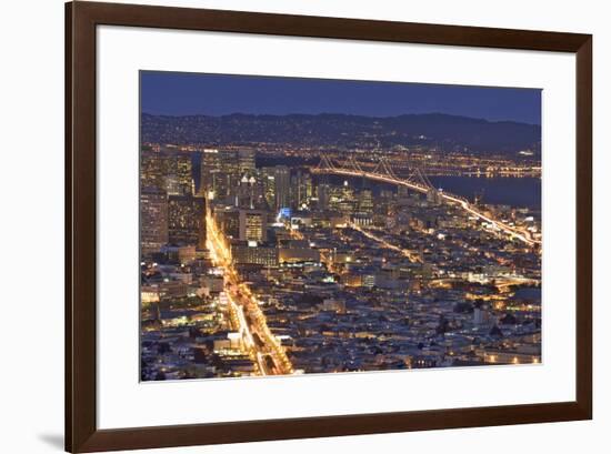 USA, California, San Francisco. Oakland-Bay Bridge at night.-Jaynes Gallery-Framed Premium Photographic Print