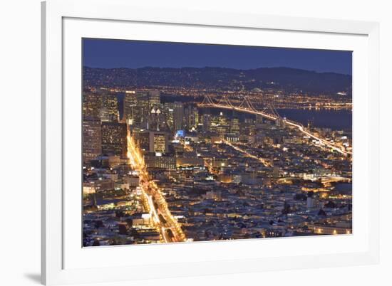 USA, California, San Francisco. Oakland-Bay Bridge at night.-Jaynes Gallery-Framed Premium Photographic Print