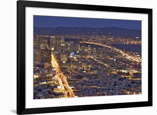 USA, California, San Francisco. Oakland-Bay Bridge at night.-Jaynes Gallery-Framed Premium Photographic Print