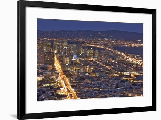 USA, California, San Francisco. Oakland-Bay Bridge at night.-Jaynes Gallery-Framed Premium Photographic Print