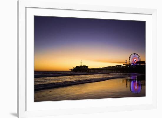 USA, California, Santa Monica. Ferris wheel and Santa Monica Pier at sunset.-Jaynes Gallery-Framed Premium Photographic Print