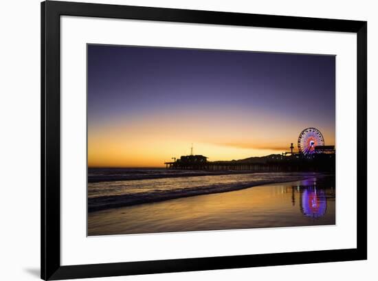 USA, California, Santa Monica. Ferris wheel and Santa Monica Pier at sunset.-Jaynes Gallery-Framed Premium Photographic Print