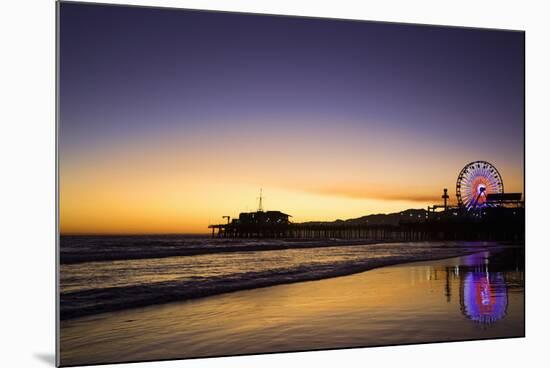 USA, California, Santa Monica. Ferris wheel and Santa Monica Pier at sunset.-Jaynes Gallery-Mounted Premium Photographic Print