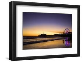 USA, California, Santa Monica. Ferris wheel and Santa Monica Pier at sunset.-Jaynes Gallery-Framed Photographic Print