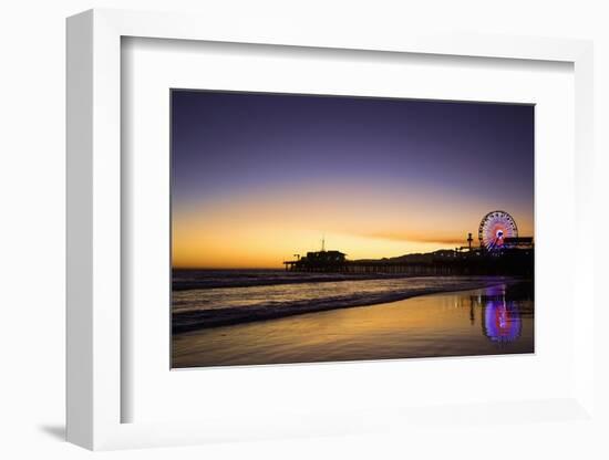 USA, California, Santa Monica. Ferris wheel and Santa Monica Pier at sunset.-Jaynes Gallery-Framed Photographic Print