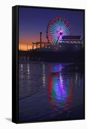 USA, California, Santa Monica. Ferris wheel and Santa Monica Pier at sunset.-Jaynes Gallery-Framed Stretched Canvas