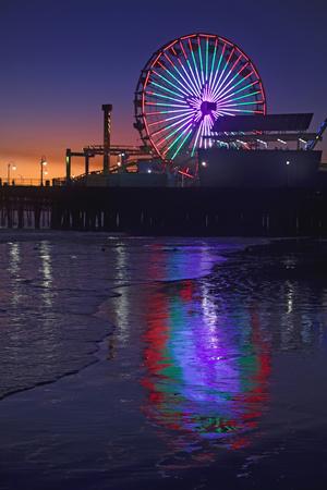 USA, California, Santa Monica. Ferris wheel and Santa Monica Pier at  sunset.' Premium Photographic Print - Jaynes Gallery 