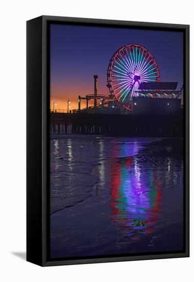 USA, California, Santa Monica. Ferris wheel and Santa Monica Pier at sunset.-Jaynes Gallery-Framed Stretched Canvas