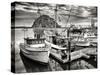 USA, California, Sepia-Tinted Fishing Boats Docked in Morro Bay at Dawn-Ann Collins-Stretched Canvas