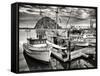 USA, California, Sepia-Tinted Fishing Boats Docked in Morro Bay at Dawn-Ann Collins-Framed Stretched Canvas